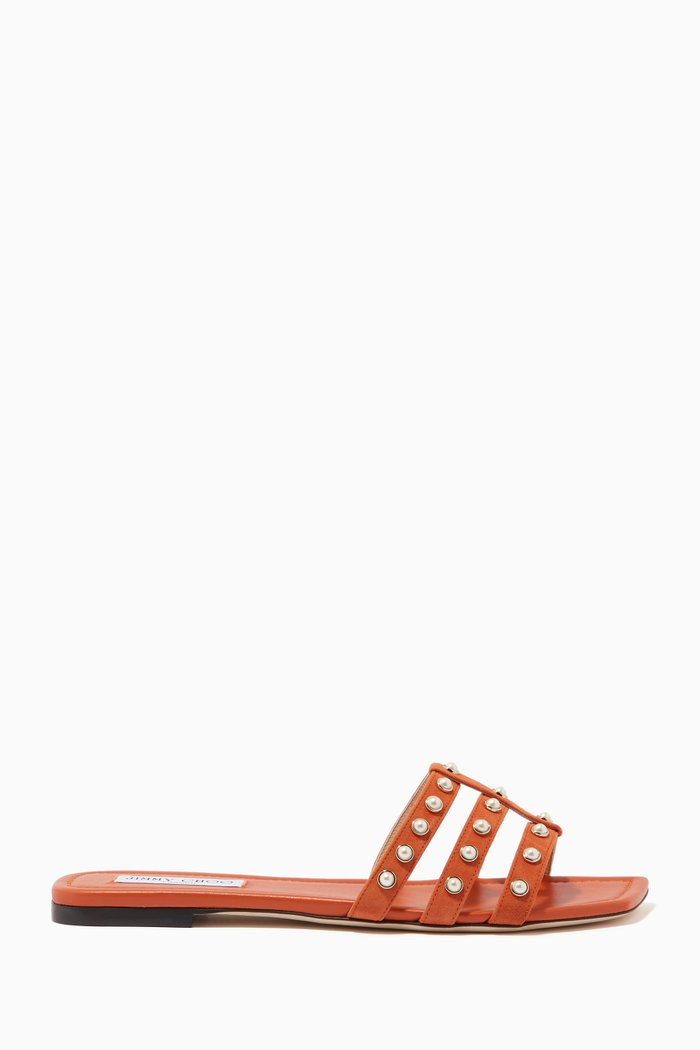 

Hazal Flats with Pearl Studs in Nappa, Orange