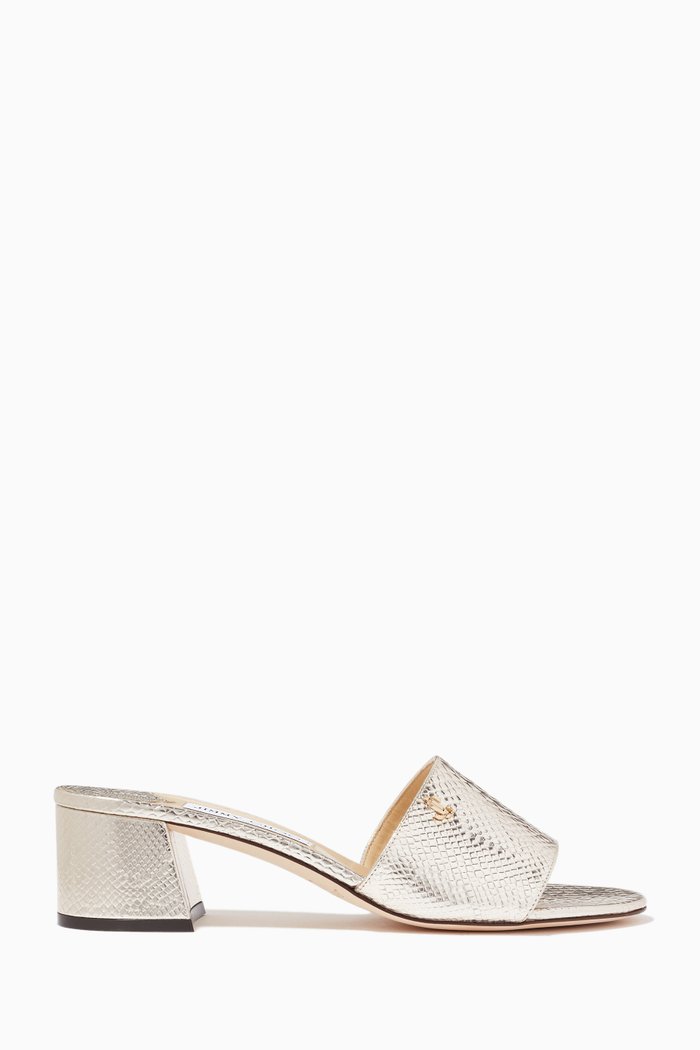 

Minea 45 Sandals in Metallic Croc-embossed Leather, Silver