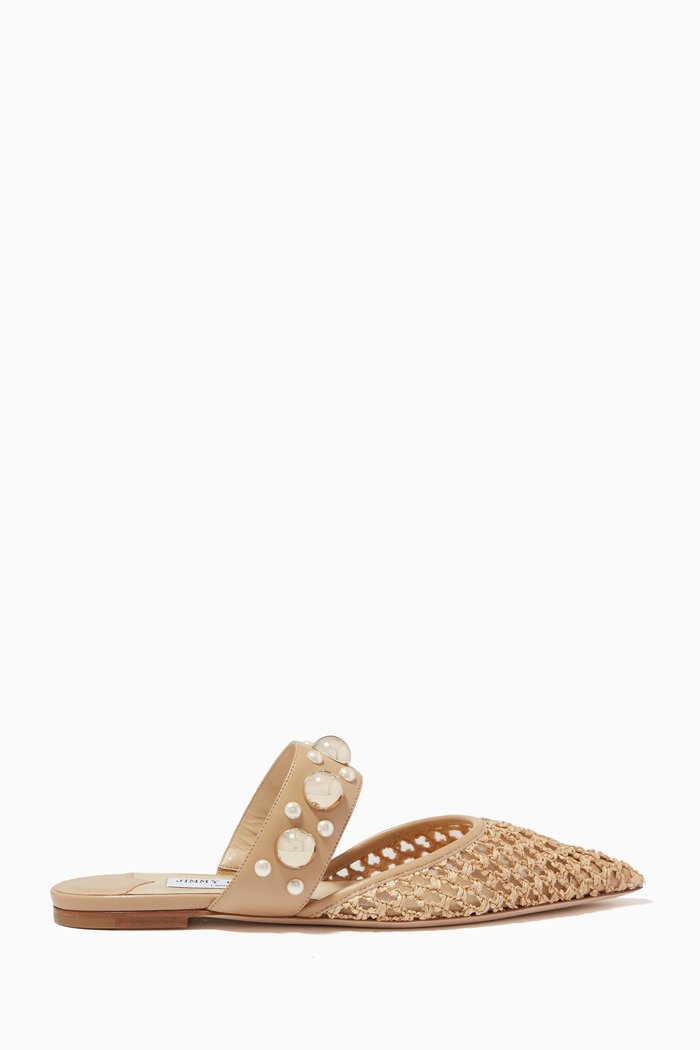 

Basette Pearl Flats in Woven Raffia Net, Brown