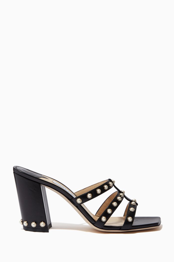 

Hazal 85 Mules with Pearl Studs in Nappa, Black