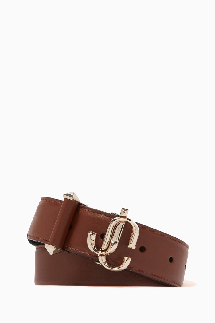 

JC Monogram Belt in Leather, Brown