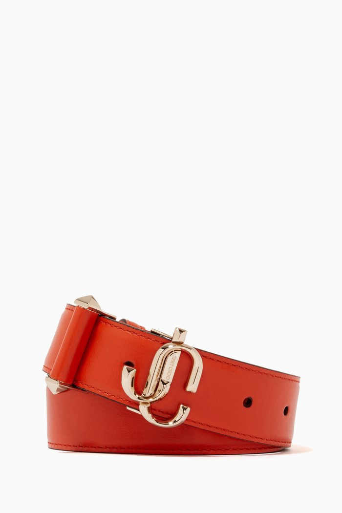 

JC Monogram Belt in Leather, Orange