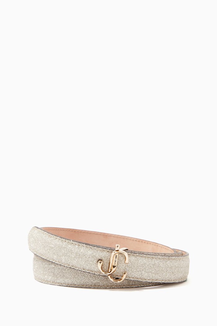 

Felisa JC Monogram Belt in Glitter Fabric, Silver
