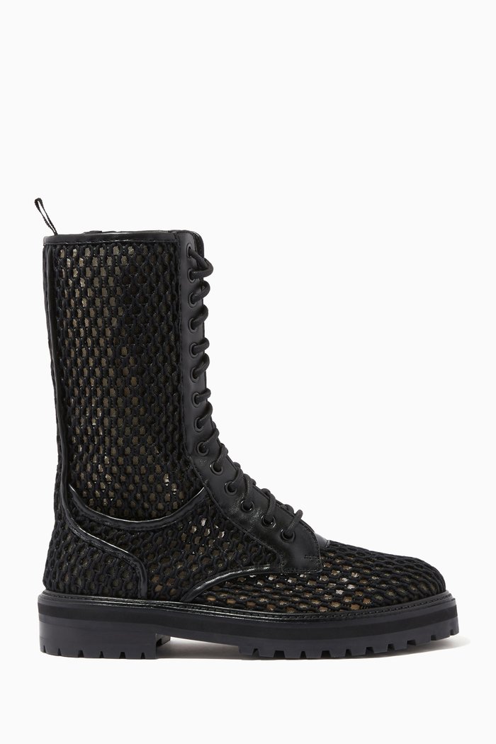 

Cora Flat Tall Combat Boots in Woven Rope, Black