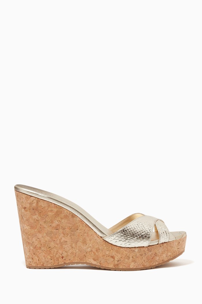 

Perfume 120 Wedge Sandals in Metallic Leather, Silver