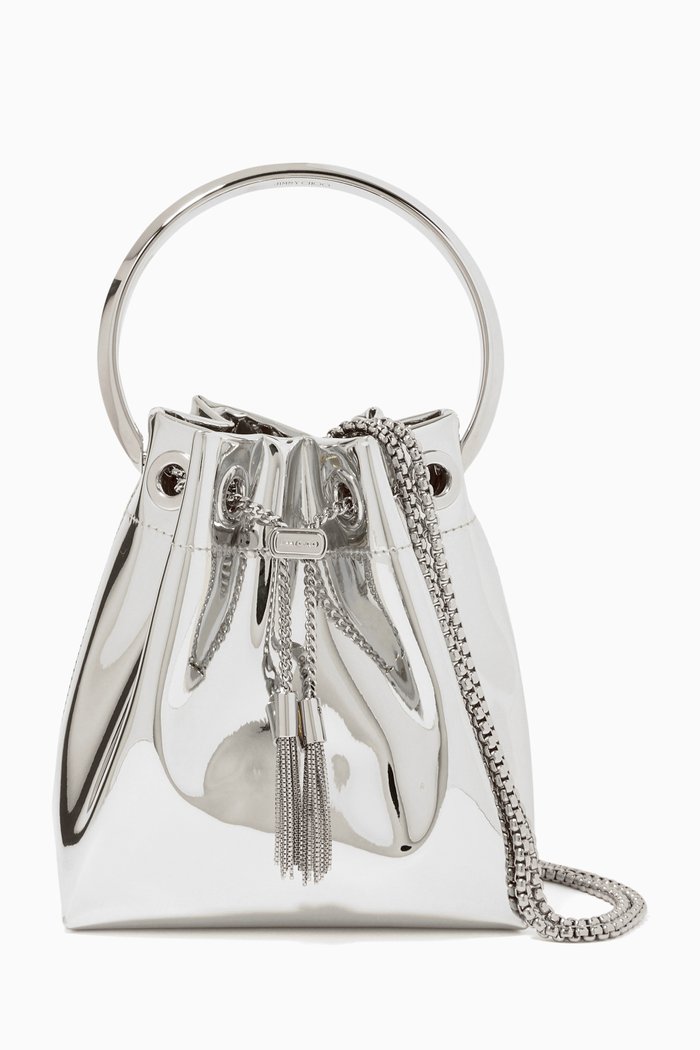 

Bon Bon Top Handle Bag in Mirror Leather, Silver