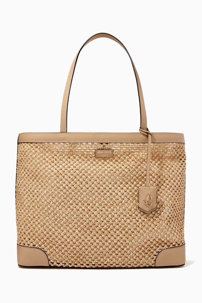 

Nine2Five Tote Bag in Raffia Net & Leather, Brown