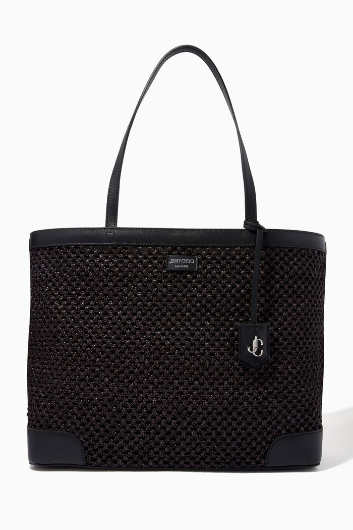 

Nine2Five Tote Bag in Raffia Net & Leather, Black