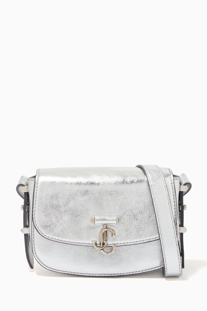 

Varenne Satchel Bag in Metallic Leather, Silver