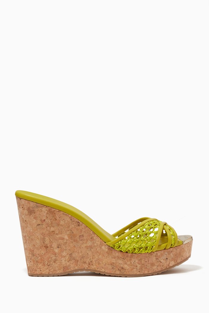 

Perfume 120 Wedge Sandals in Woven Leather, Green