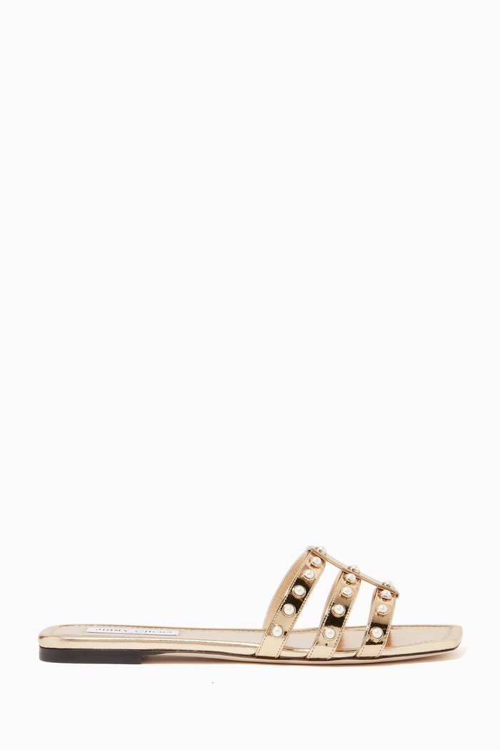 

Hazal Flats with Pearl Studs in Metallic Nappa, Gold