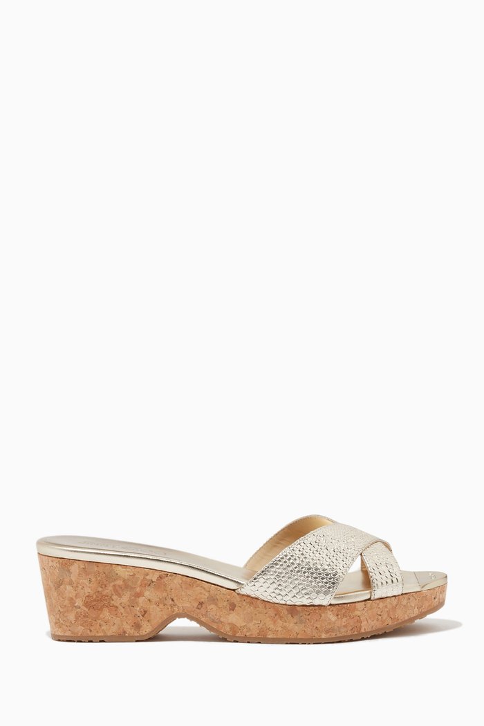 

Panna 40 Wedge Sandals in Metallic Leather, Silver
