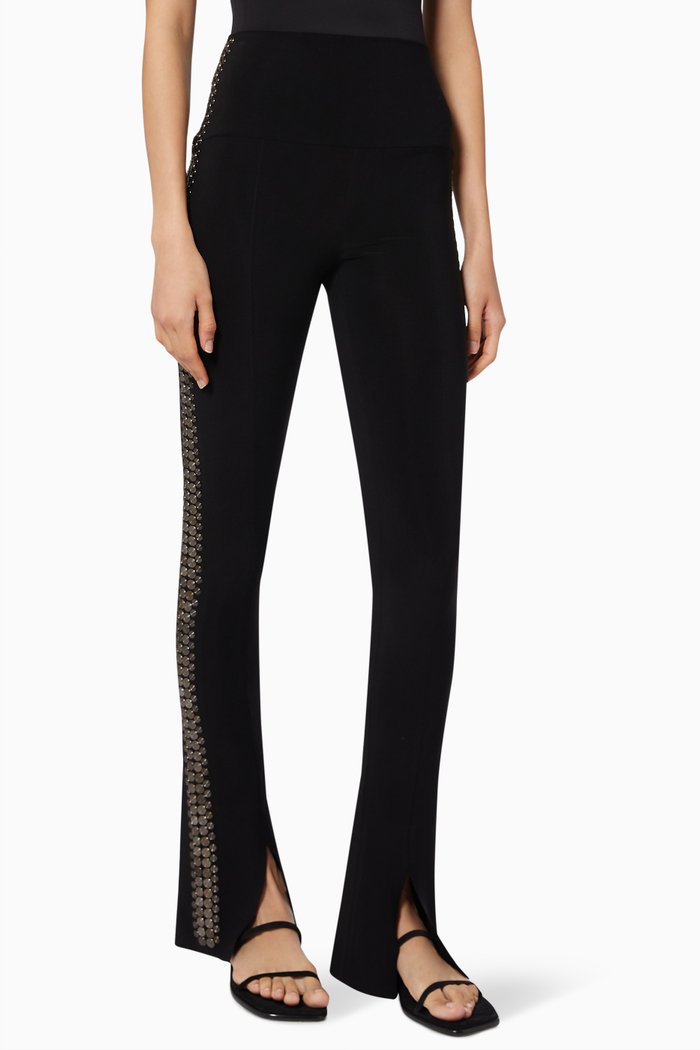 

Studded Slit Leggings in Poly Stretch, Black