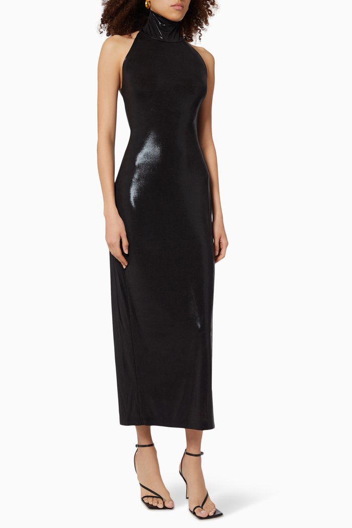 

Halter Turtleneck in Stretch Lamé, Black