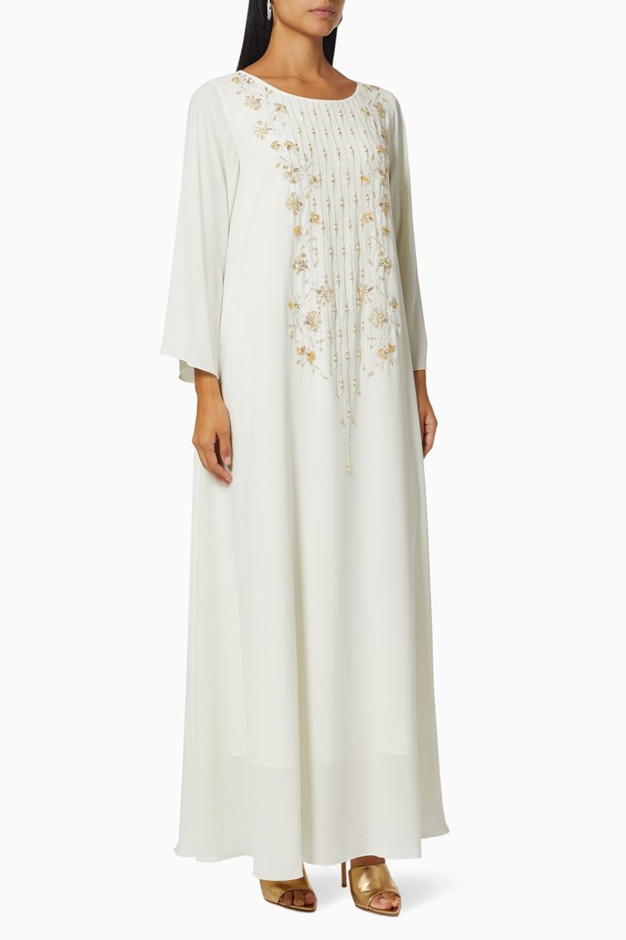 

Floral Embroidered Jalabiya in Chiffon, Neutral