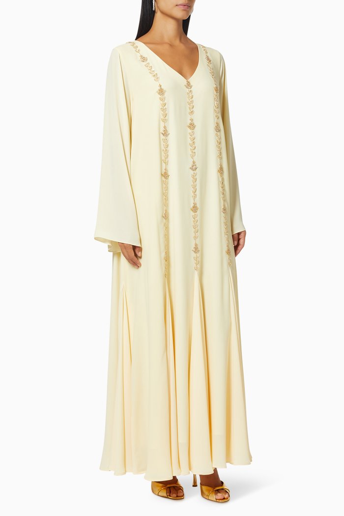 

Bead Embellished Jalabiya in Chiffon, Yellow