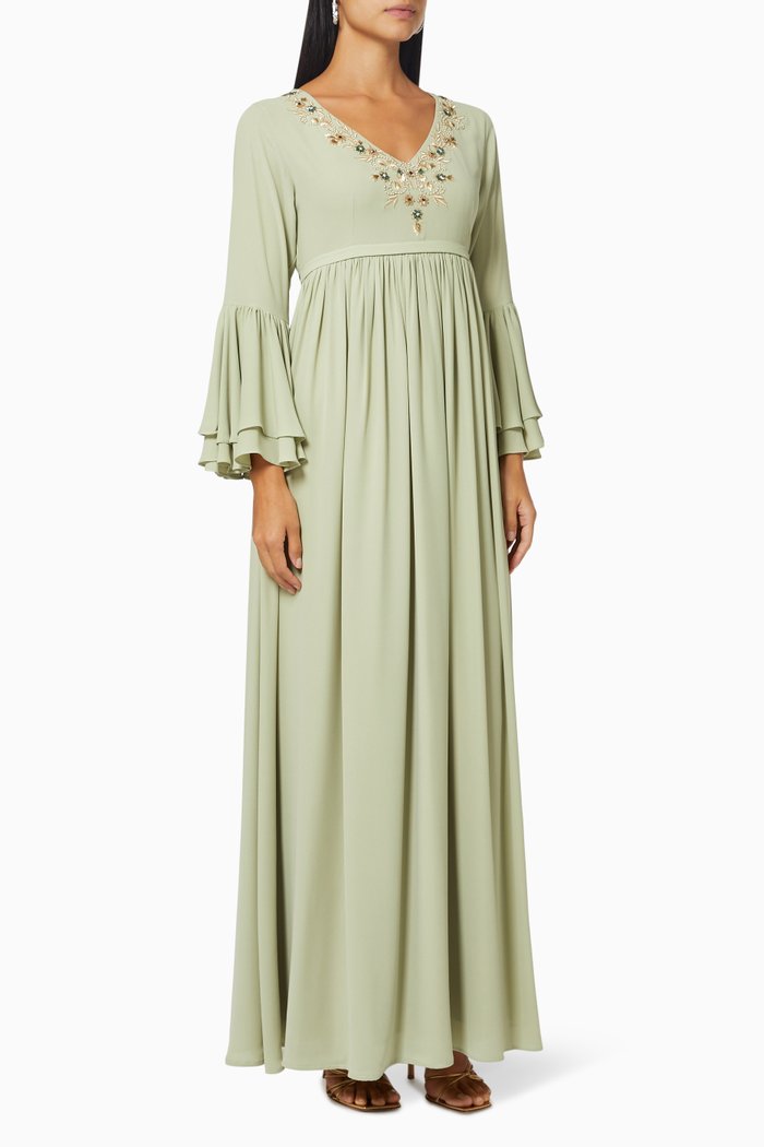 

Embroidered Jalabiya in Silk, Green