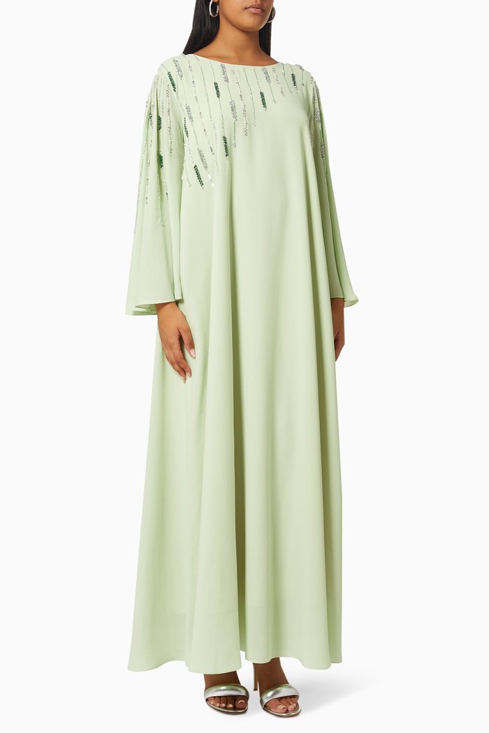 

Crystal Embellished Jalabiya in Chiffon, Green
