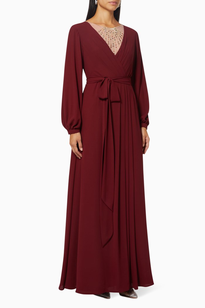 

Embellished Dress in Chiffon, Burgundy