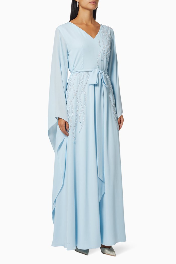 

Bead Embellished Dress in Silk, Blue