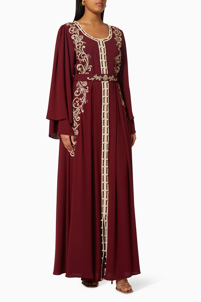

Embroidered Kaftan in Chiffon, Burgundy
