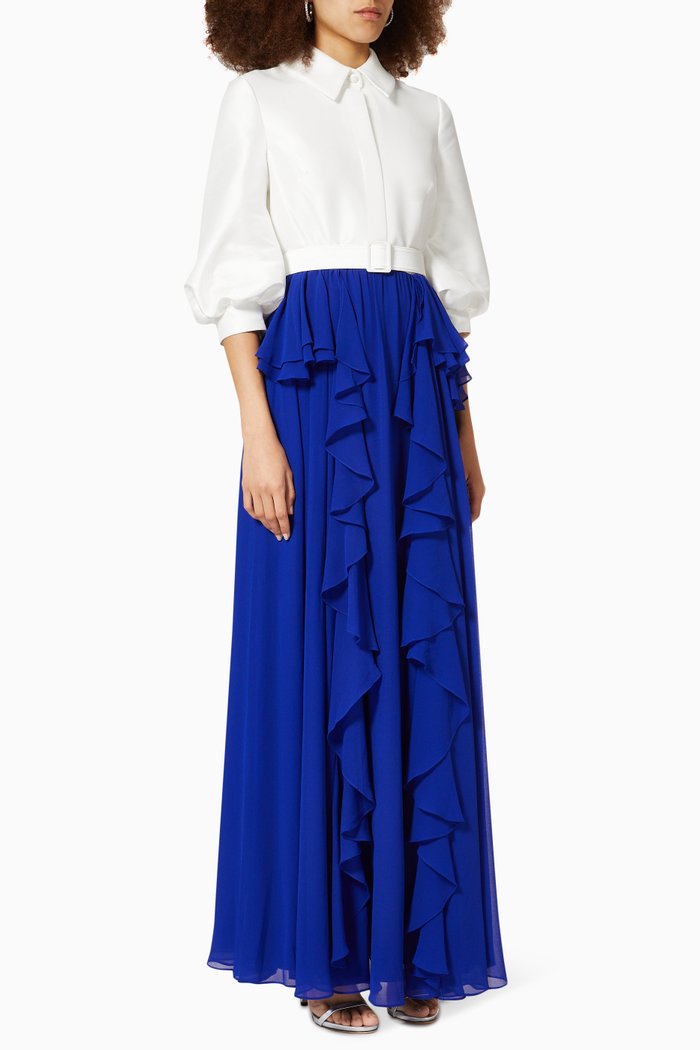 

Colour Blocked Shirt Dress in Gabardine & Crepe, Blue