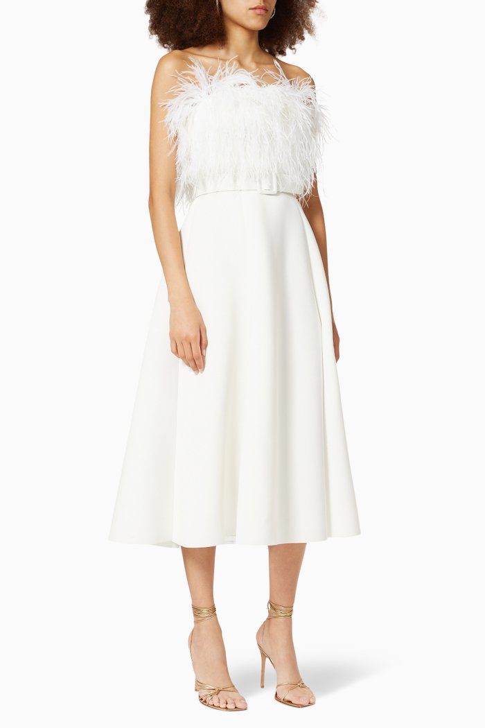 

Feathered Cocktail Dress in Scuba, Neutral