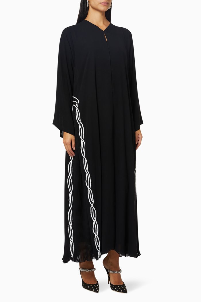 

Embroidered Abaya in Crepe, Black