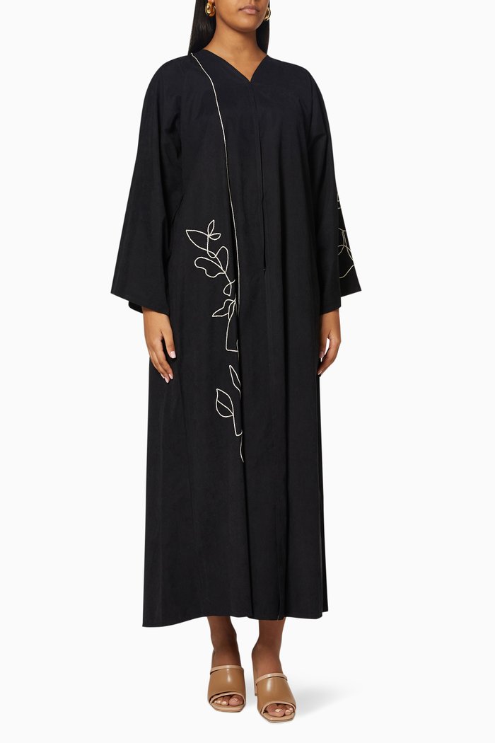 Floral Embroidery Abaya, Black