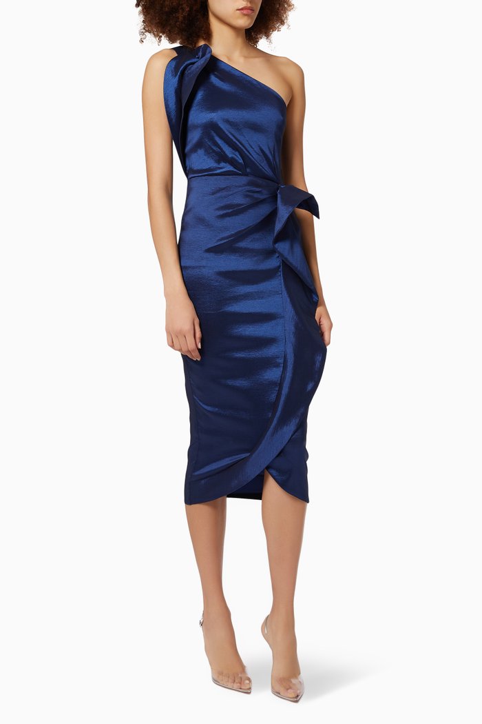 

Rochella Midi Dress in Satin, Blue