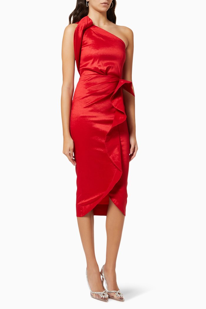 

Rochella Midi Dress in Satin, Red