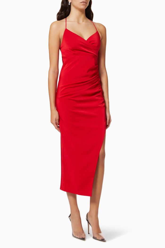 Elaine Midi Dress in Bonded Crepe, Red