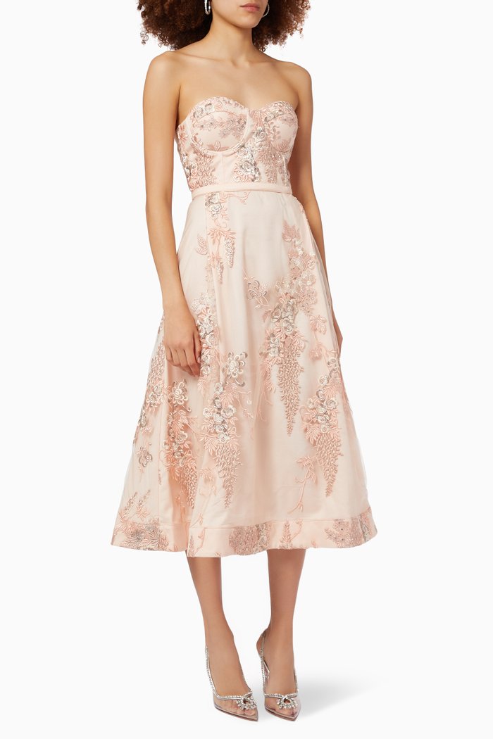 

Rosie Midi Dress in Lace, Orange