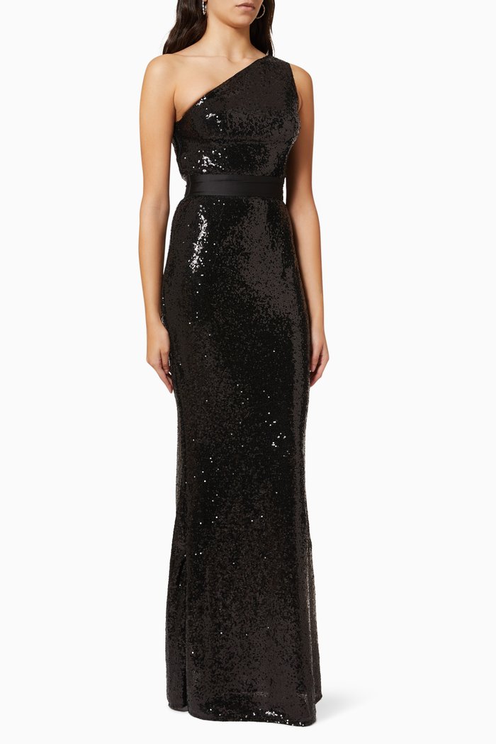 

Aria Gown in Sequinned Crepe, Black