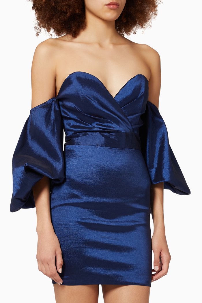 

Zeina Mini Dress in Satin, Blue