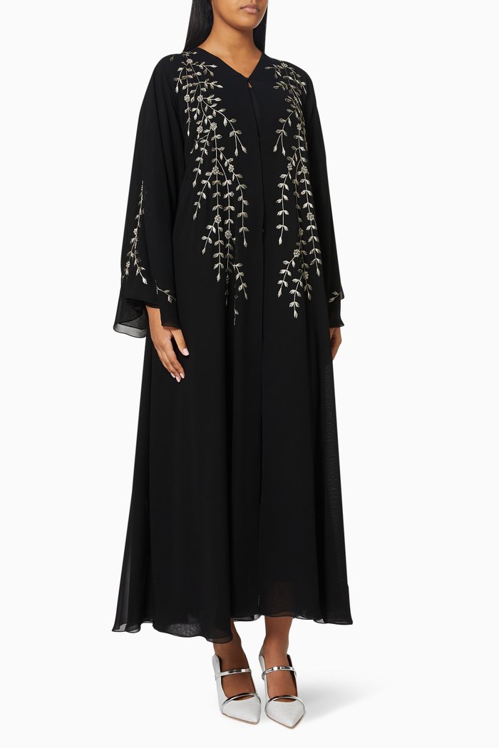 

Thread Embroidered Abaya, Black