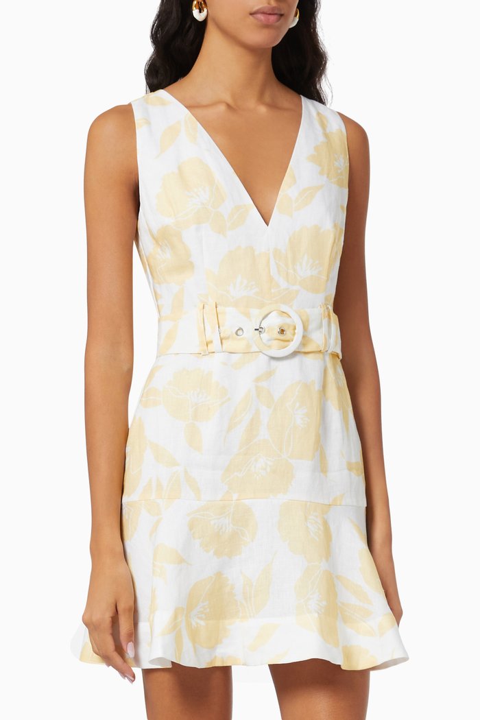 Title Mini Dress in Linen, Yellow