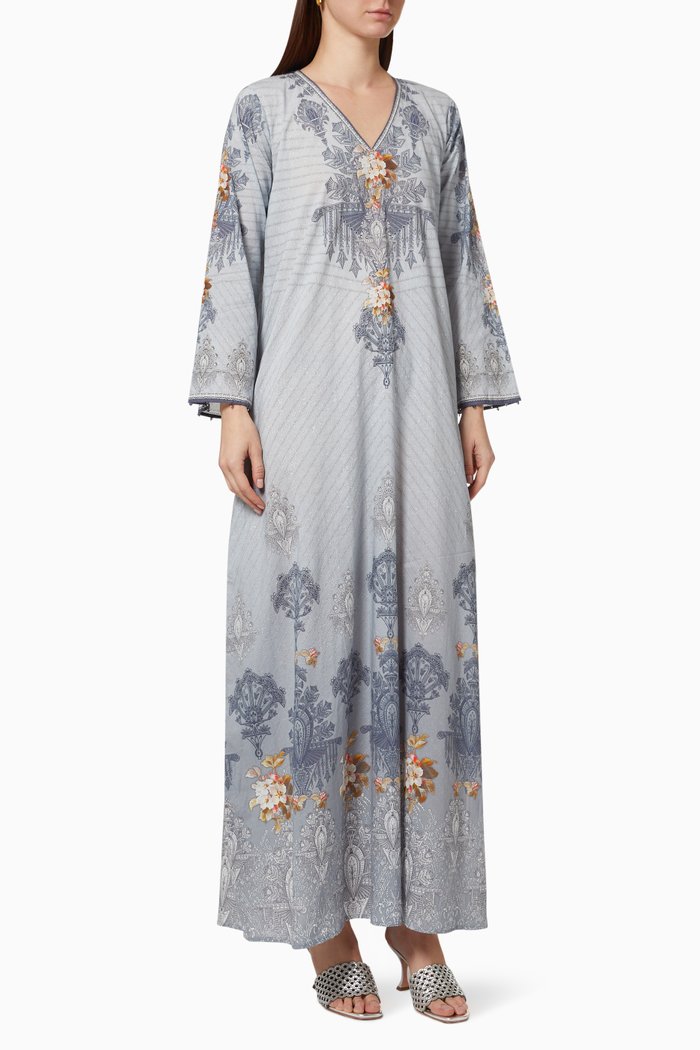 

Zenda Printed Jalabiya in Silk, Silver