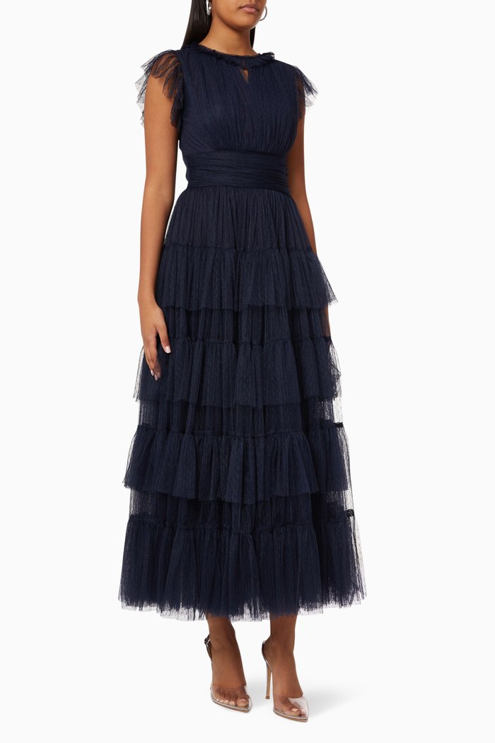 

Ruffle Tiered Dress in Tulle, Blue