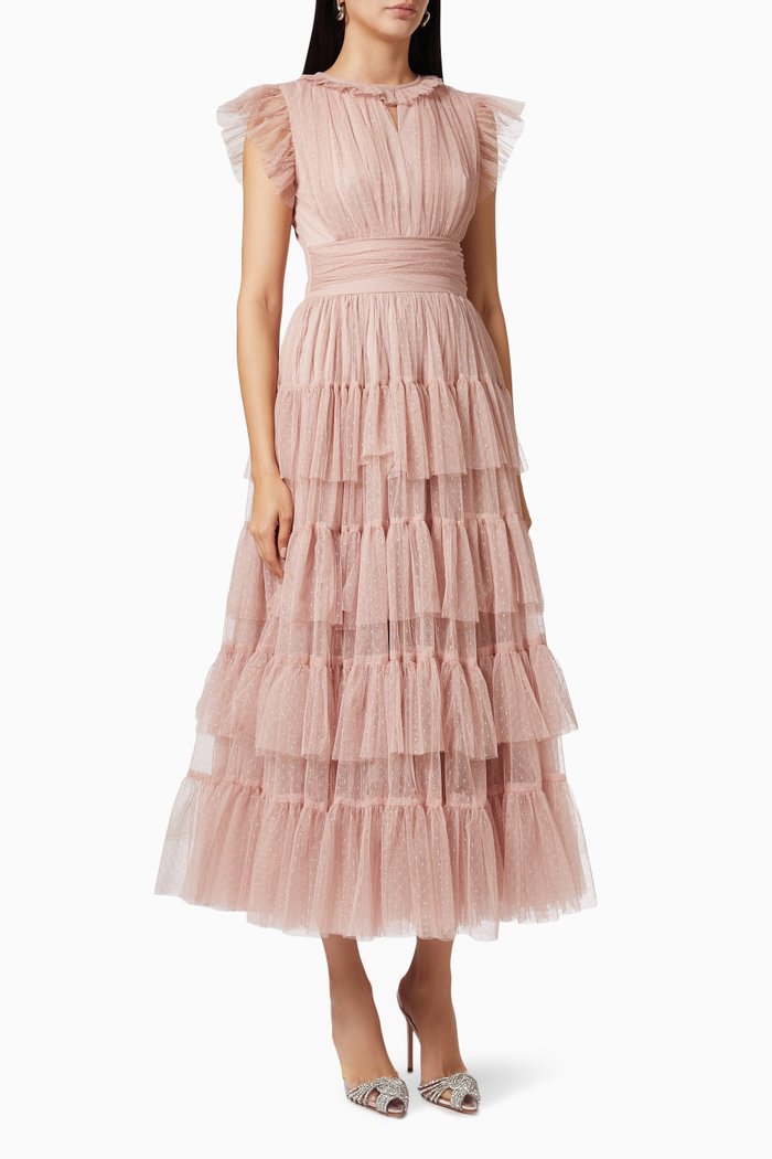 

Ruffle Tiered Dress in Tulle, Pink