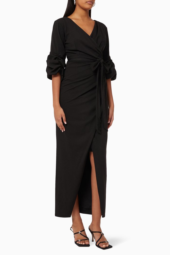 

Ruched Wrap Dress, Black