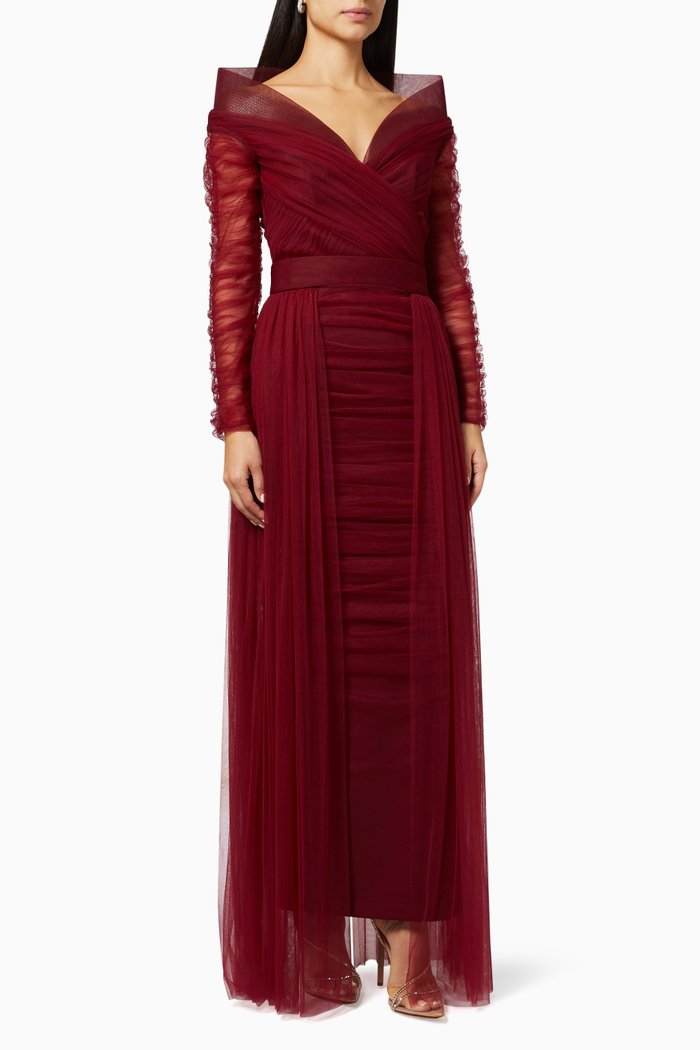 

Off Shoulder Ruched Dress, Red