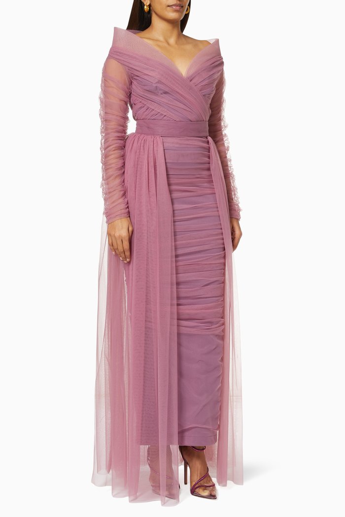 

Off Shoulder Ruched Dress, Pink