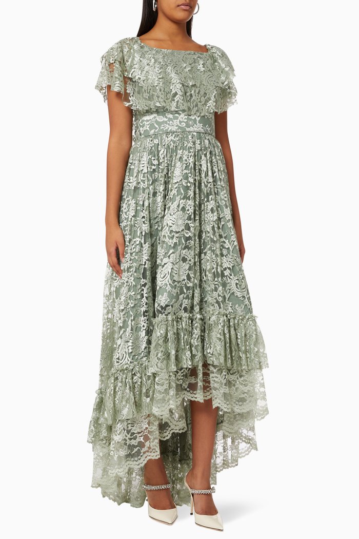 

High Low Dress in Lace, Green