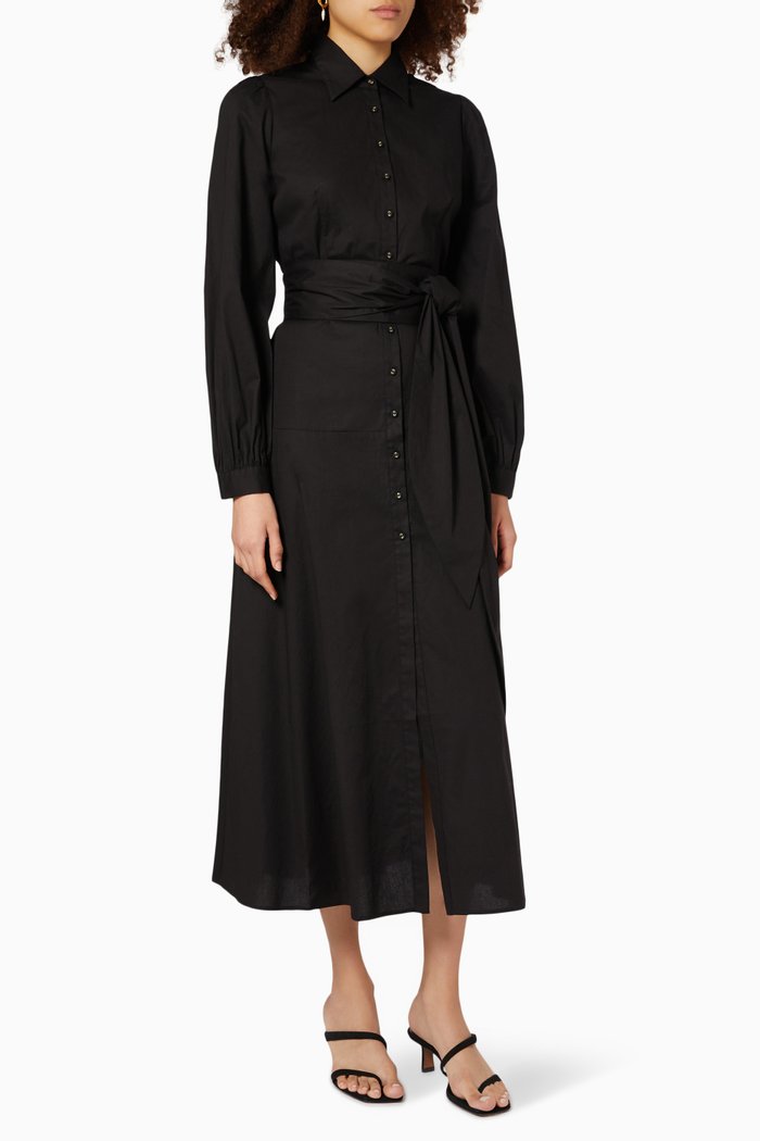 

Field Trip Shirt Dress in Cotton Poplin, Black