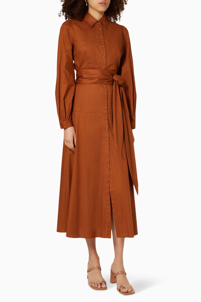 

Field Trip Shirt Dress in Cotton Poplin, Brown
