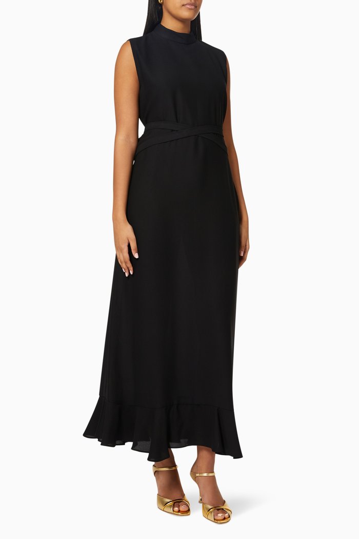 

Cross Belt Dress in Crepe, Black