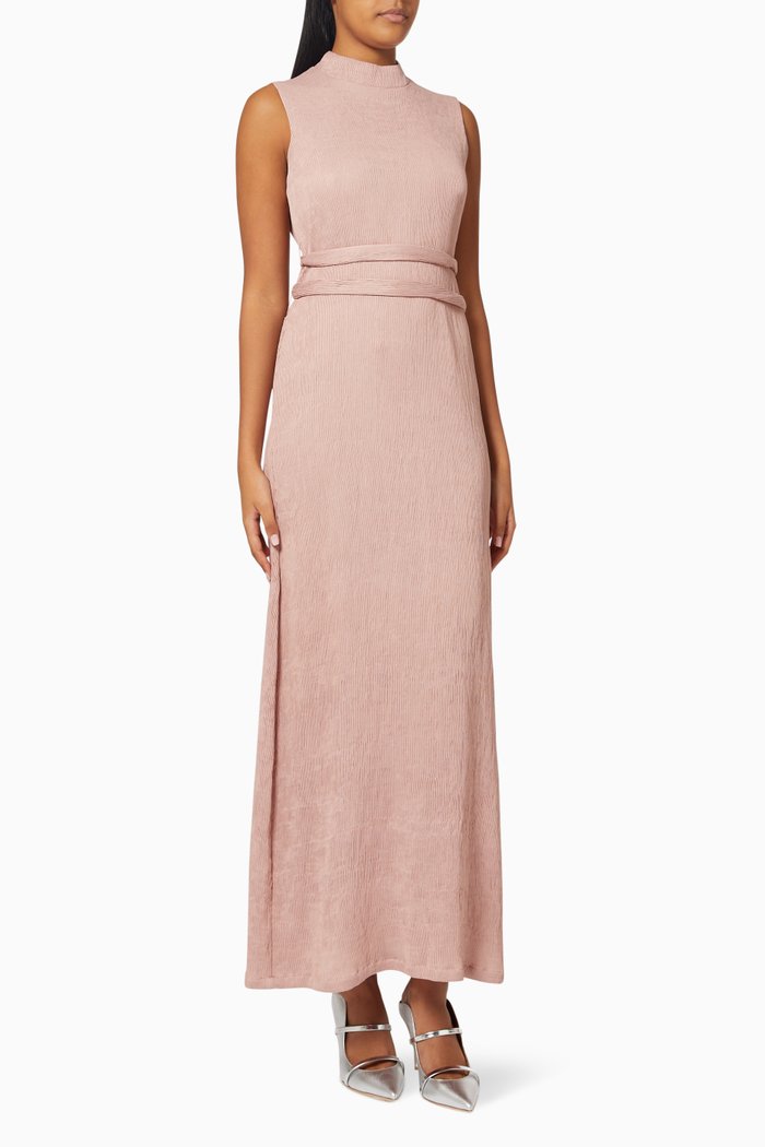 

Crossbelt Dress in Pleated Crease Crepe, Pink