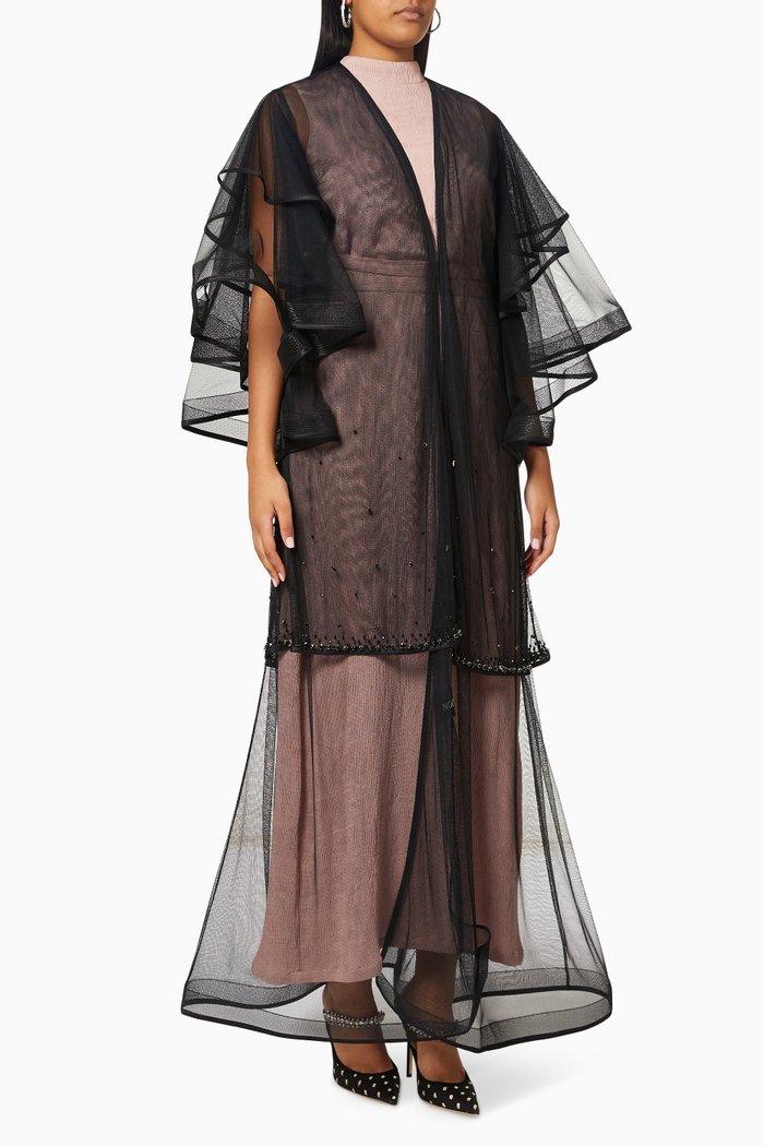 

Layered Wedding Abaya in Tulle, Black