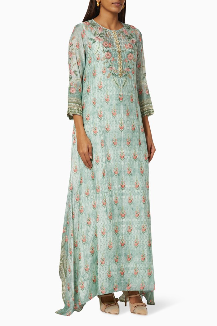 

Floral Printed Kaftan in Tencel, Green